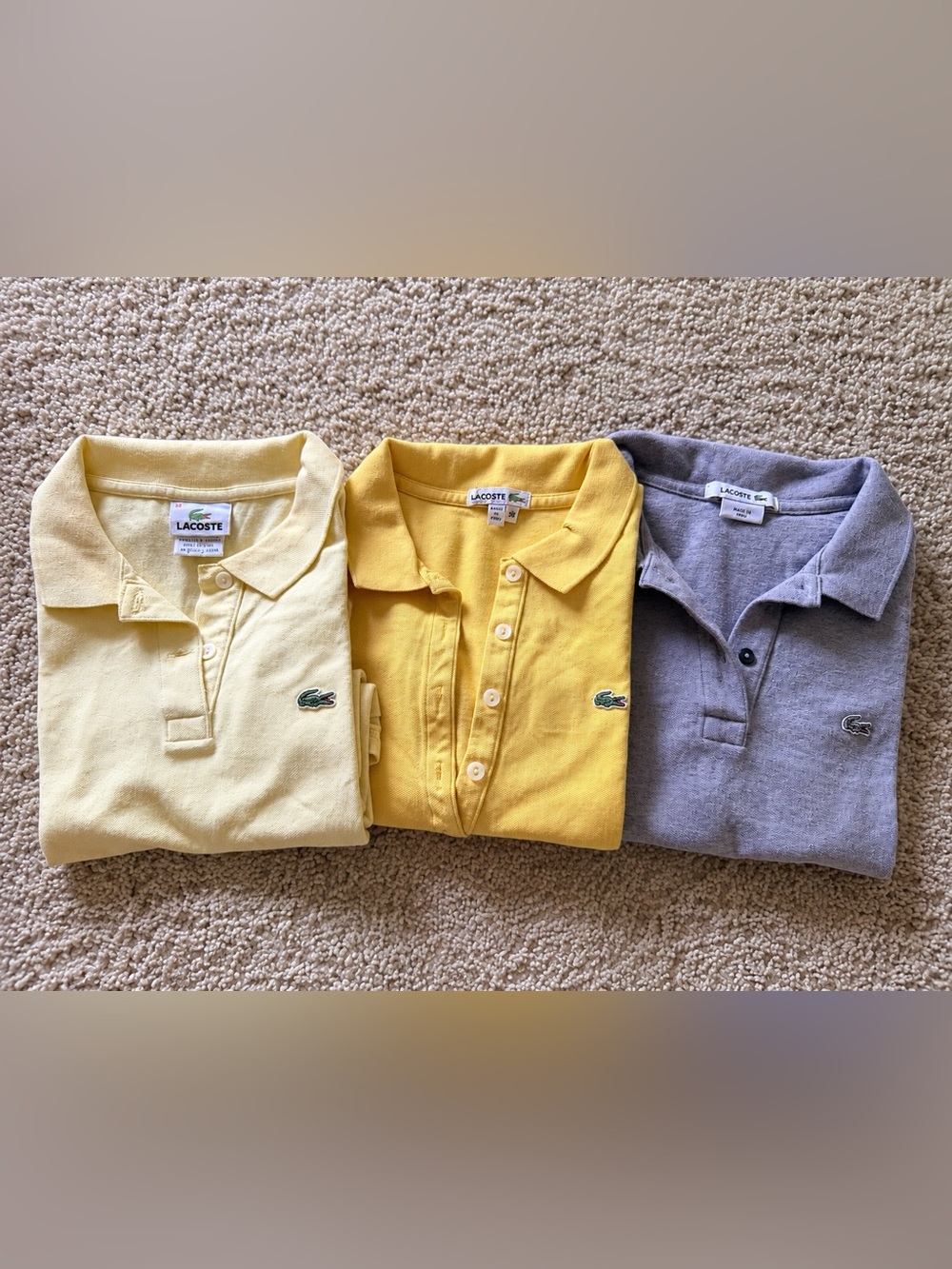 Lacoste Women’s Polo Shirt Lot of 3 Size 38 Yellow Cream Lavender Cotton